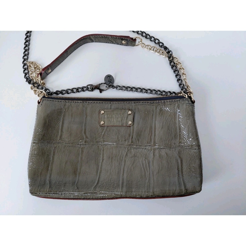 Auth Kate Spade BYRD KNIGHTBRIDGE CROC Embossed Patent Leather Chain Bag‎ Purse